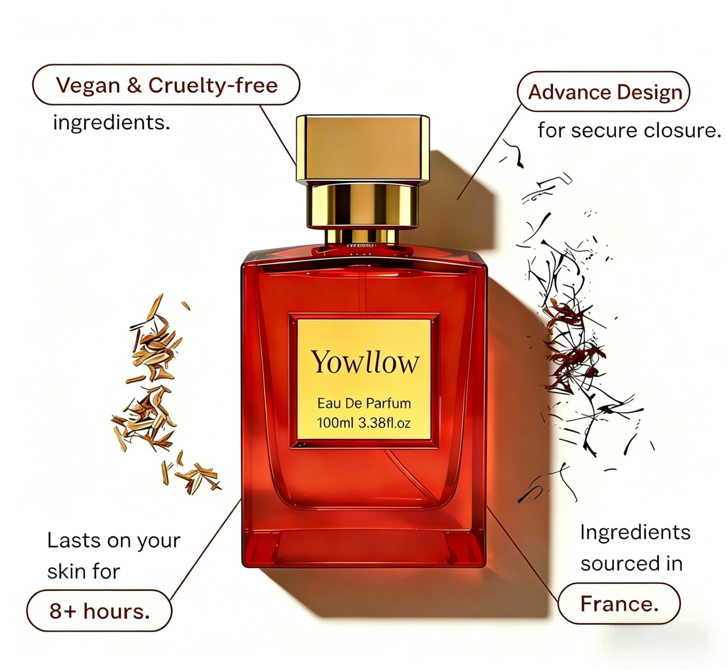 Yowllow Ambery Saffron Eau de Parfum Inspired by B.accarat R.ouge 540 Long Lasting Essential Womens Fragrance Spray Vegan & Cruelty-Free 3.4 Fl Oz/100ML