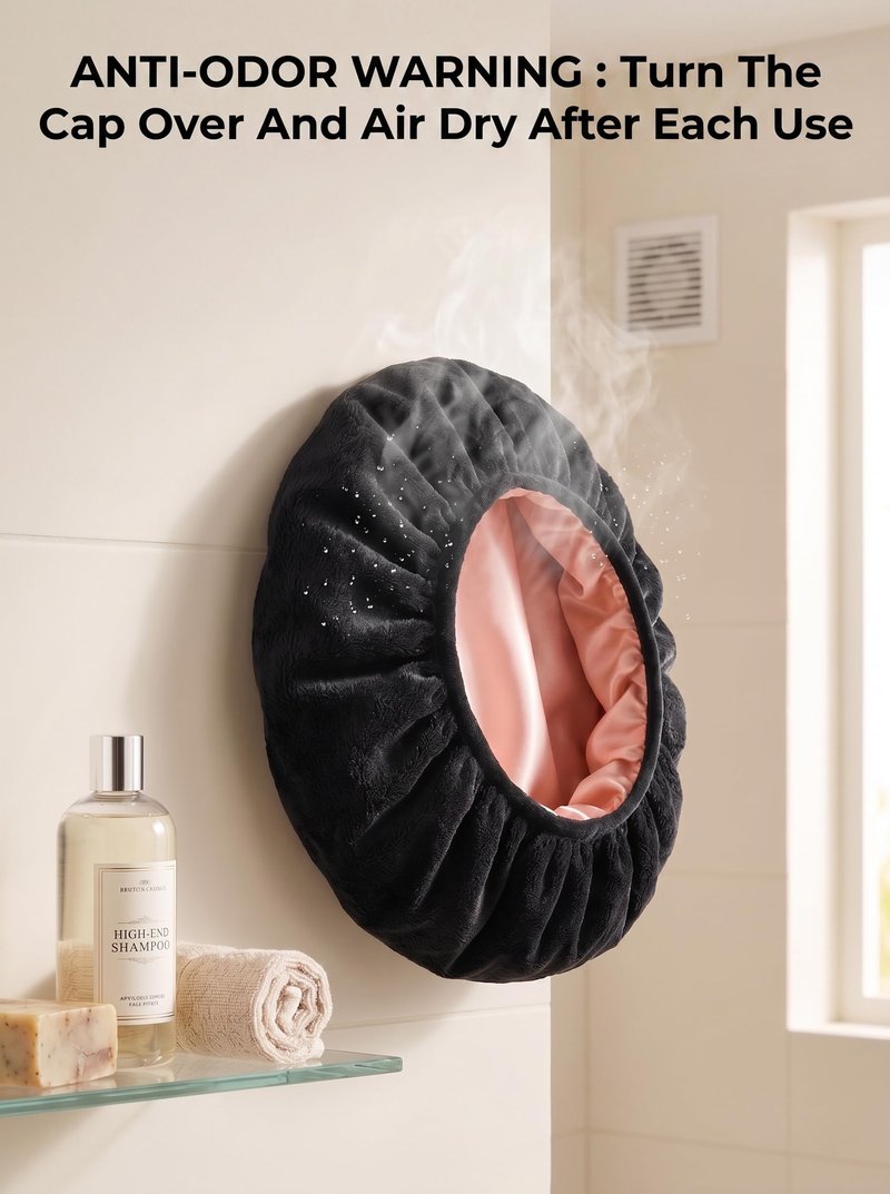 Aquior Shower Cap,Shower Cap for Women Reusable, Triple Layer Waterproof Bath Cap,Silky Satin Outer Layer Terry Lining, Extra Large for Women Long Hair(Champagne)