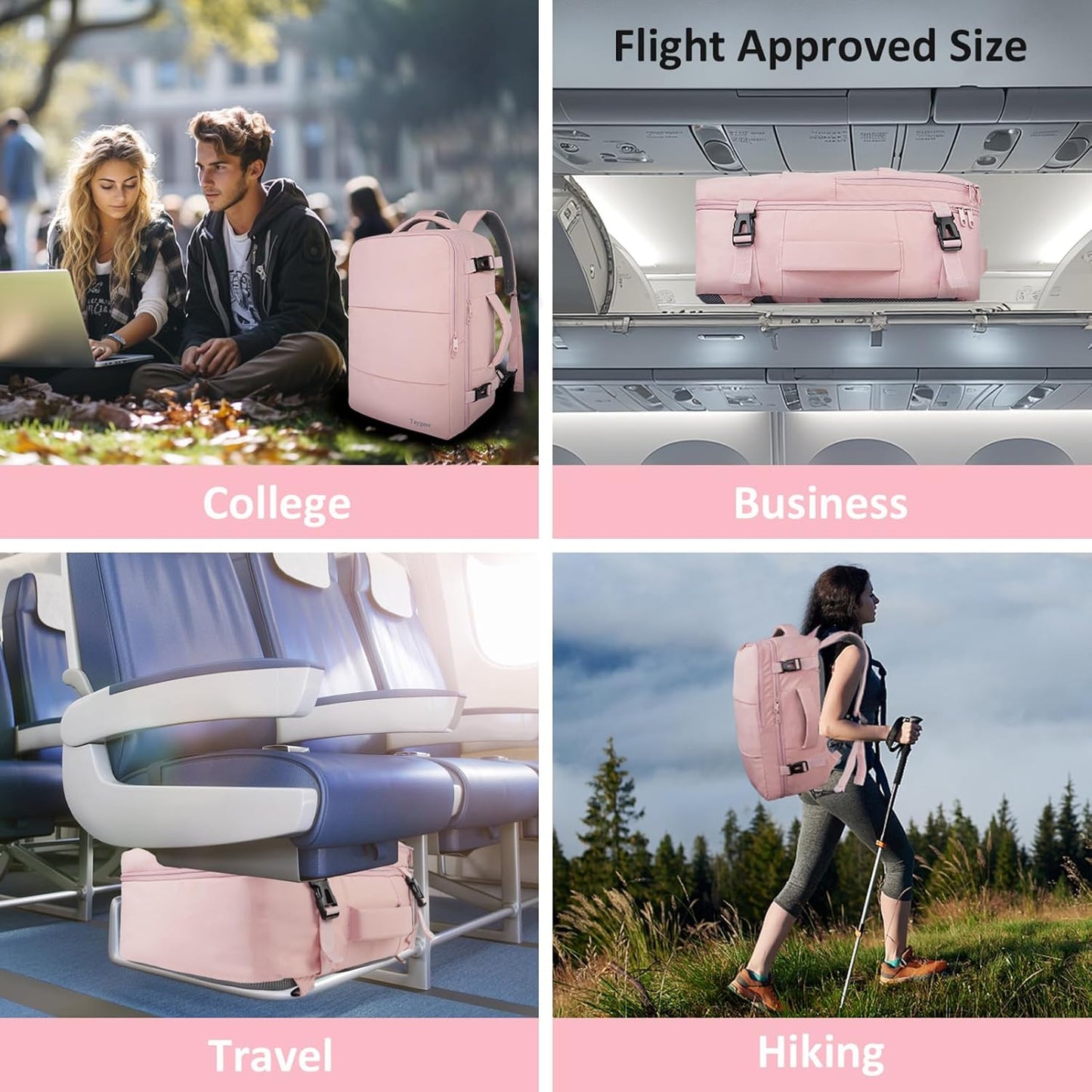 Taygeer Travel Backpack for Women - TSA-Approved 15.6" Laptop Bag with Water Bottle Pocket & Shoe Pouch | Pink Casual Daypack for Business & Hiking