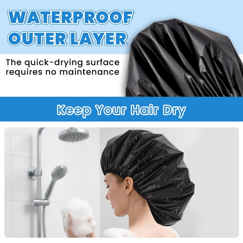 Extra Large Shower Cap XL Satin Lining Shower Bonnet Black Shower Cap for Men Women Thick Long Hair Braids Curly Hair