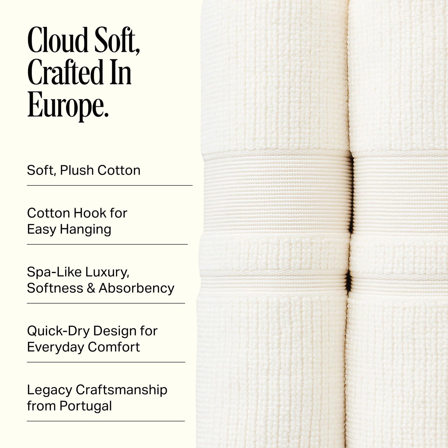 Preston Lane Douro Bath Towel Set – 2 Pack Luxury Cotton Towels, Ultra Soft & Absorbent, Quick-Dry Spa-Quality Bathroom Towels, Made in Portugal, Alabaster 54.25 x 26.5