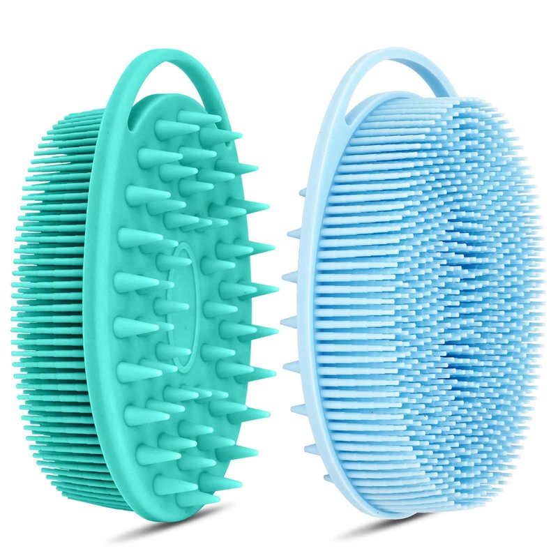 2PCS Silicone Body Scrubber, Premium Silicone Loofah for Women Men and Kids, Gentle Exfoliating Shower Bath Scrubber for All Kinds of Skin (Blue & Green)