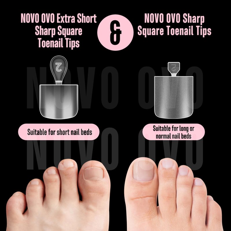 NOVO OVO XS XXS Toe Nail Tips Press on Full cover, Soft Gel False Toenail Extension Kit, Pre-etched Clear Matte Fake Nails for Salon DIY Acrylic Pedicure