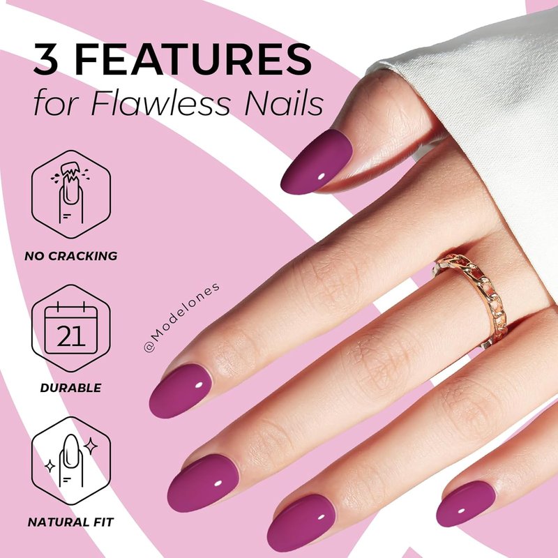 Plum Oval Press-On Nails Kit - 32 Pcs Fake Nails with Glue, File & Prep Pad | Perfect Spring Gift for Women