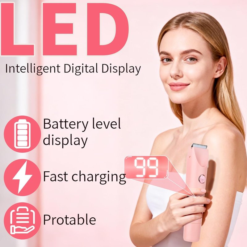 Electric Razor for Women & Men - 4-in-1 Rechargeable Shaver with LED Display | Painless Hair Remover for Body, Face, Legs, Bikini, Arms (Rose)