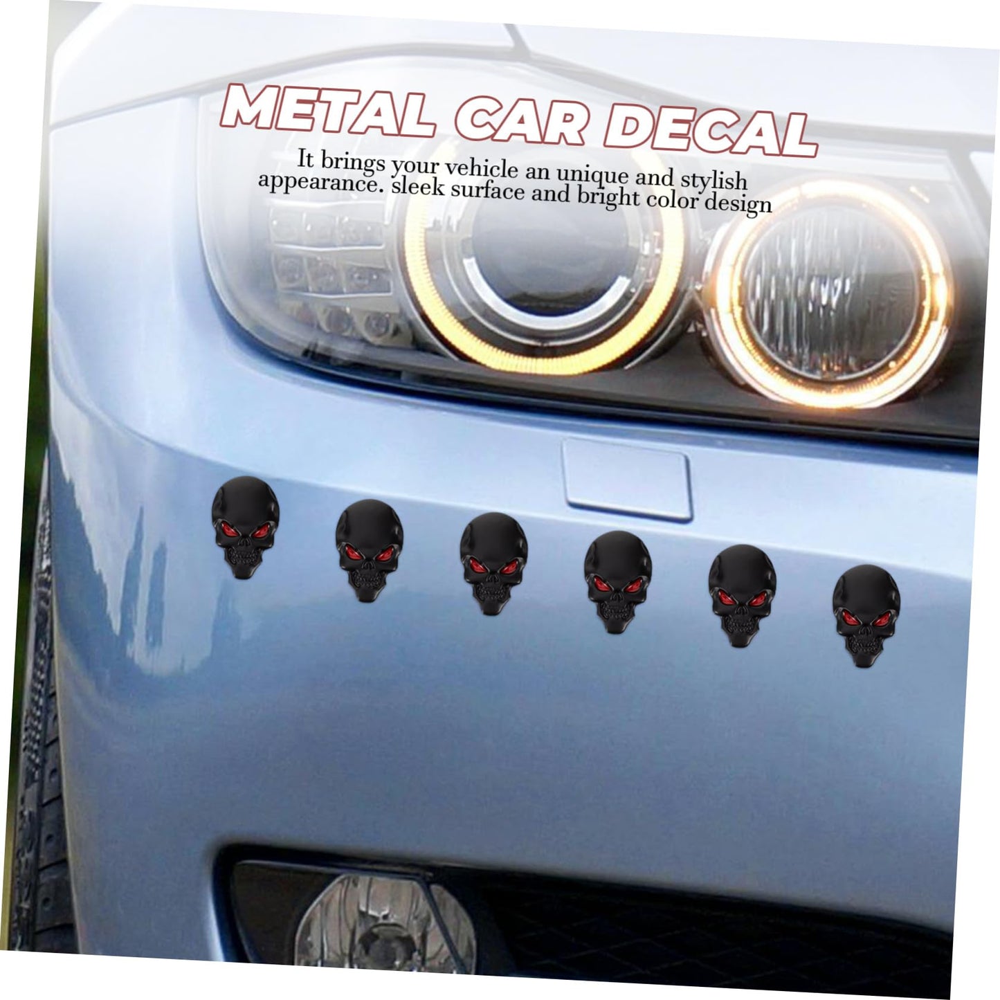 GLEAVI 4Pcs Black Zinc Alloy 3D Skull Car Decals Universal Metal Emblems for Vehicle Decoration 1.96X1.29 Inch