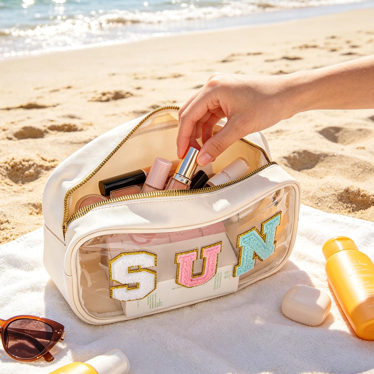YILANCOL Graduation gifts Clear Sunscreen Bag Pouch for Beach Bag, Personalized Waterproof Sun Makeup Bag For Pool,Beach Toiletry Cosmetic Bag Preppy Beach Summer Vacation Essentials Bag