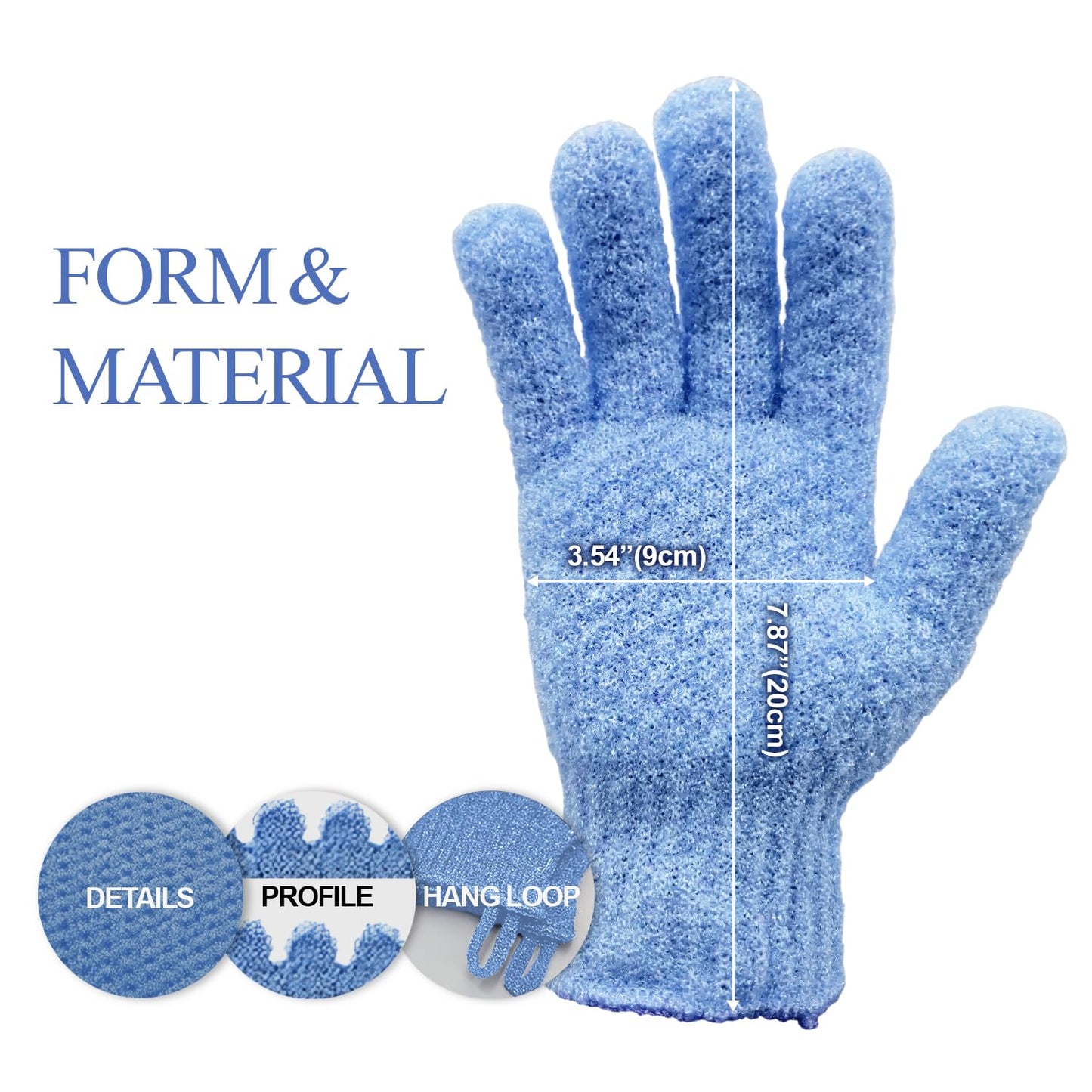 Evridwear Exfoliating Glove for Shower Men and Women, Dual Texture Bath Body Scrub Gloves Dead Skin Cell Remover for Home Spa, Massage, with Hanging Loop (1 Pair Moderate)