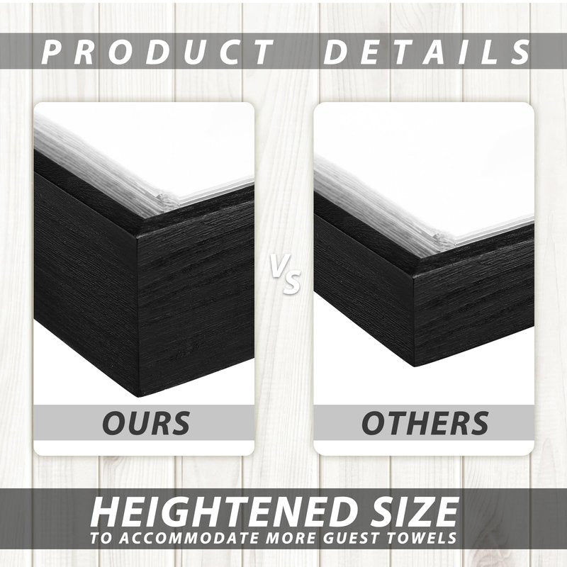 Kigley 2 Inch Tall Wood Guest Towel Holder for Bathroom, Black Napkin Holder Tray for Table, Hand Towel Storage Basket for Home Vanity Countertop Hotel Toilet Tank Kitchen Desk Counter Drawers Decor
