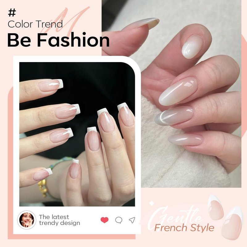 modelones Gel Nail Polish Set 2 Pcs 15ml Jelly Nude Pink and Milky White Gel Polish, French Manicure Base Gel Bubble Bath UV Soak Off Nail Gel for Gradient Nail Art, DIY Home or Salon