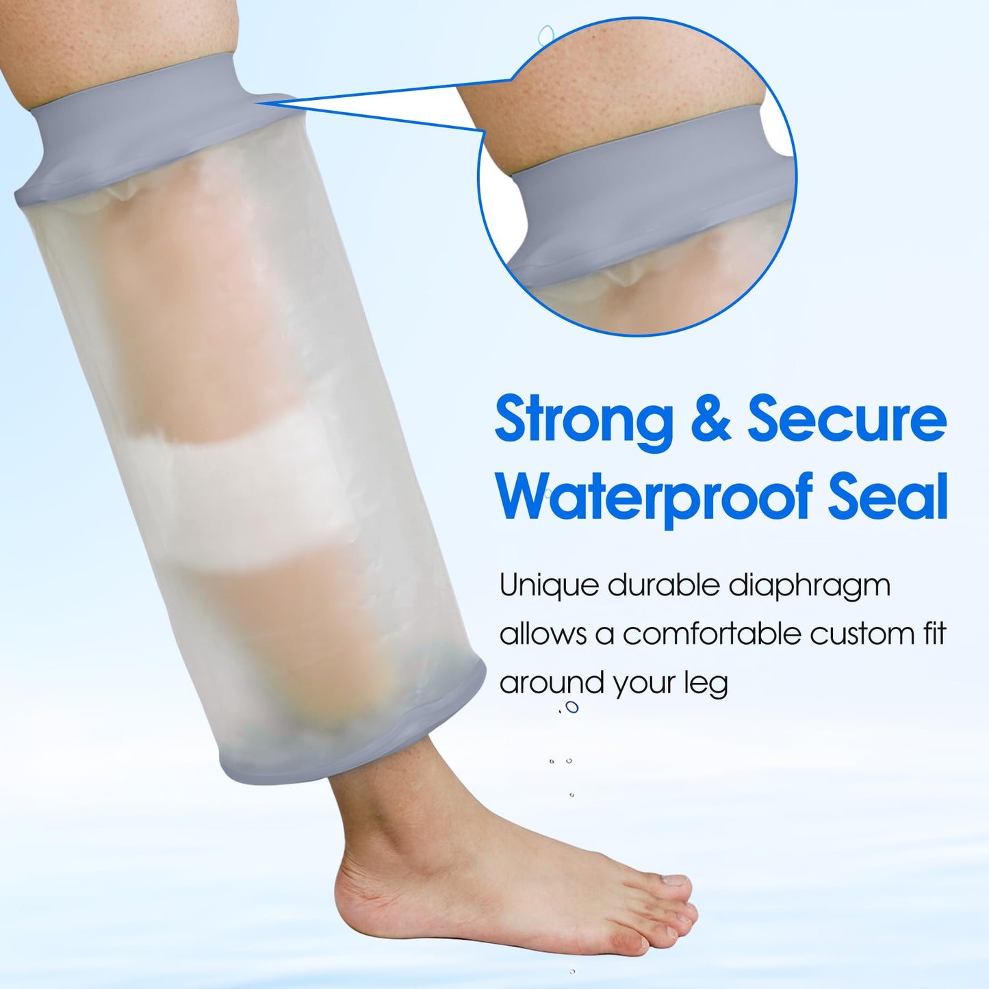 COMFYTHERA Waterproof Cast Cover for Shower Ankle Wound Protector Bath Adult Watertight Cast Bag Showering for Surgery Foot, Ankle, Burns Reusable (D-Knee M)
