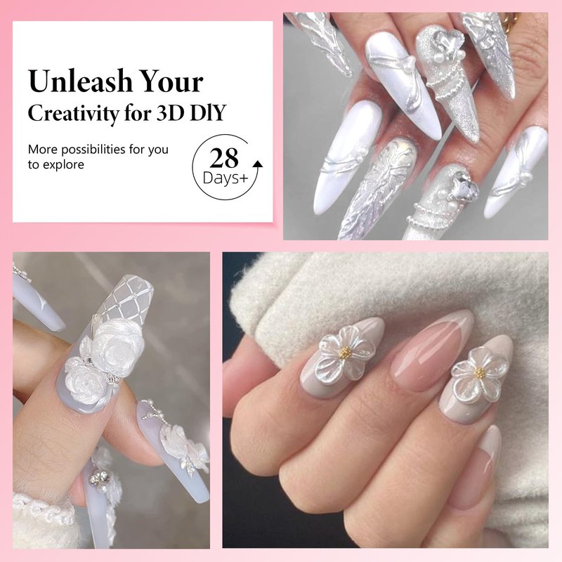 EBANKU 3D Sculpting Gel for Nail Art, 15g White Pearl Solid Builder Nail Gel Non-Sticky Hard for Carving Molding Nail Extension with Silicone Mold, Pen, Soak Off UV/LED Nail Art Salon Home DIY