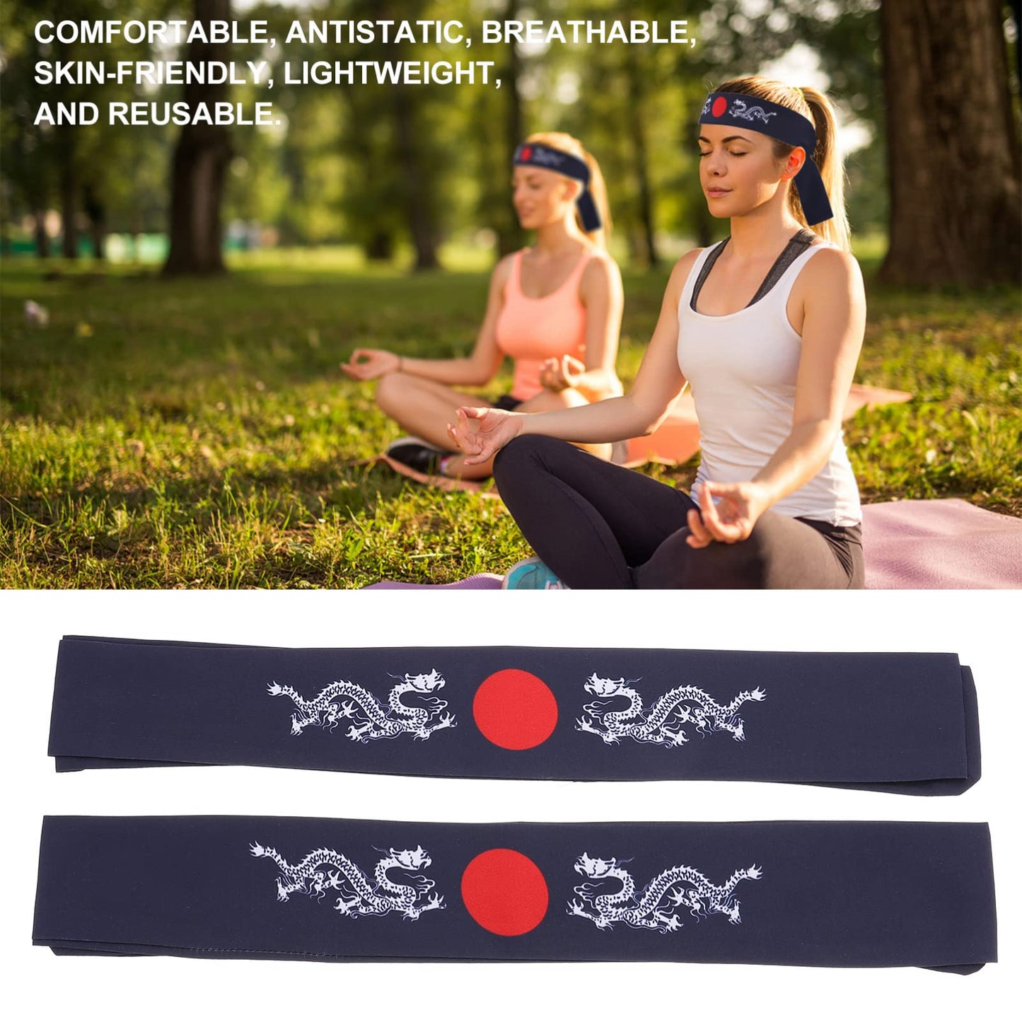 Uonlytech Mens Headband 2pcs Japanese Bushido Headbands, Bushido Hachimaki Chef Bandana Tie Samurai for Sports Exercise Cooking Kitchen Bandana