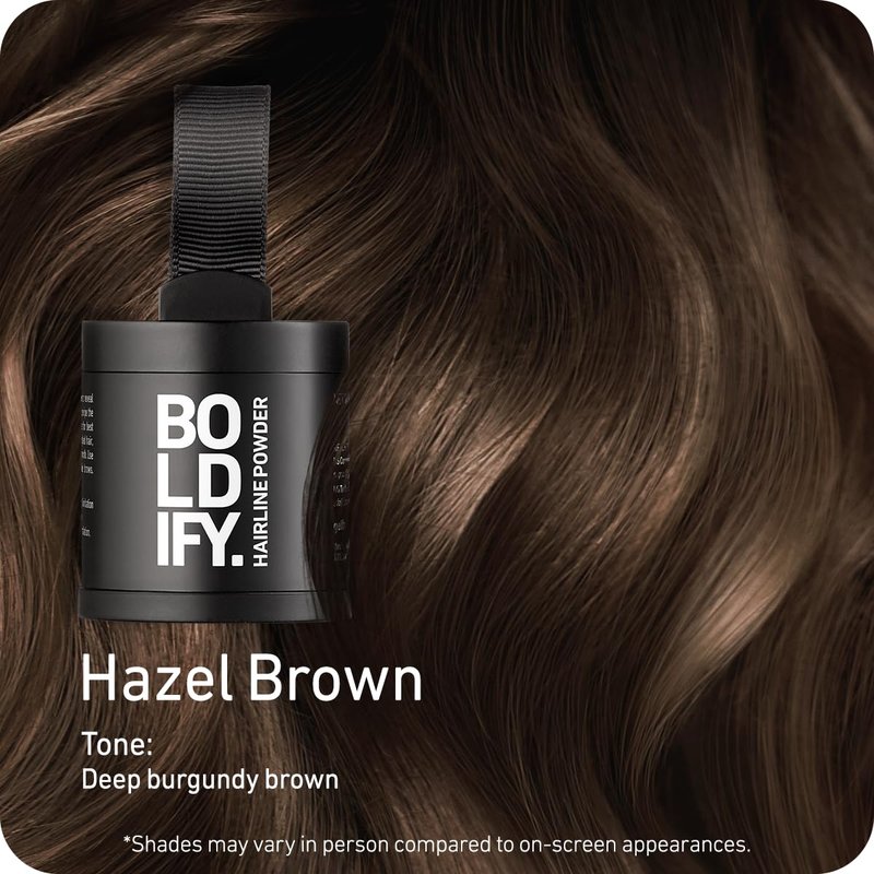 BOLDIFY Hairline Powder - Water-Resistant Gray Coverage | 10g Hazel Brown, 24-Hour Mess-Free Solution for Thinning Hair