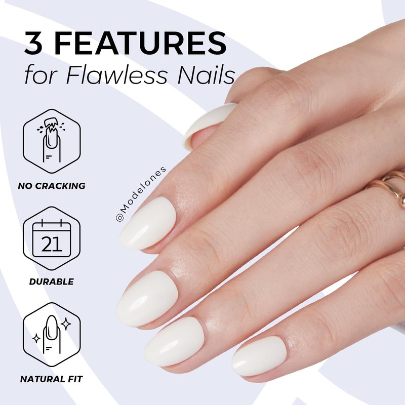 modelones Short Press on Nails, Oval Fake Nails Kit Press Ons with Nail Glue, Adhesive Tabs, Nail File, Prep Pad, Manicure Stick, 32Pcs 16 Sizes, Milky White, Spring Women Girl Gift