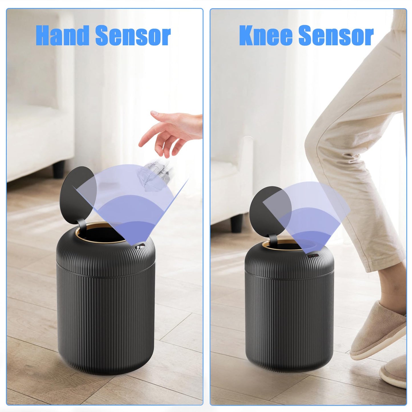 URALFA Motion Sensor Trash Can with Lid, 3 Gallon / 11 L Automatic Bathroom Trash Can, Touchless Trash Bin, Smart Plastic Garbage Can with Removable Legs for Bathroom, Bedroom, Kitchen, Office, Black