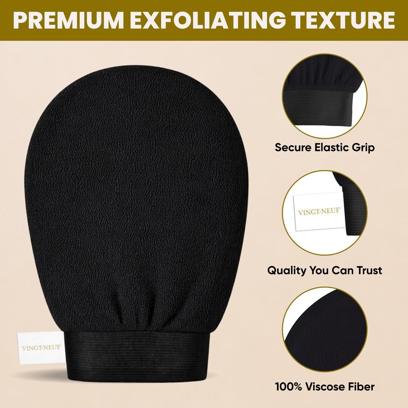 VINGT-NEUF Premium Exfoliating Gloves for Shower 1Pcs, 100% Viscose Deep Exfoliating Body Scrubber, Dead Skin Remover, Washcloth Body Exfoliator Scrubber for Self-Tan Removal, Smooth & Renewed Skin