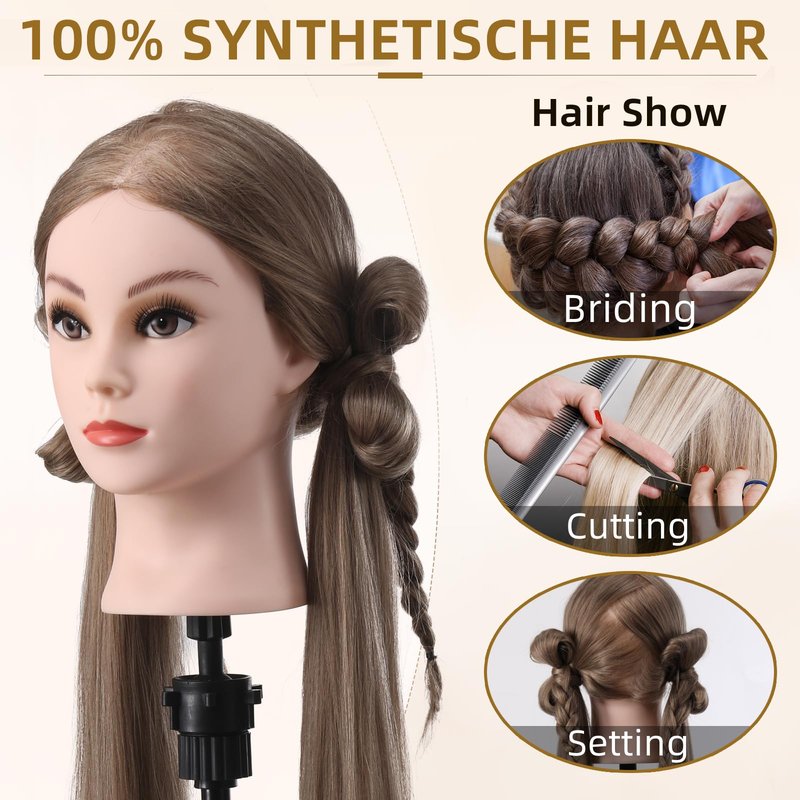 Mannequin Head with Hair, 26" Hair Mannequin Manikin Head Hair Practice Cosmetology Hair Doll Head Styling Hairdressing Training Braiding Cutting Setting with Clamp Holder and Tools
