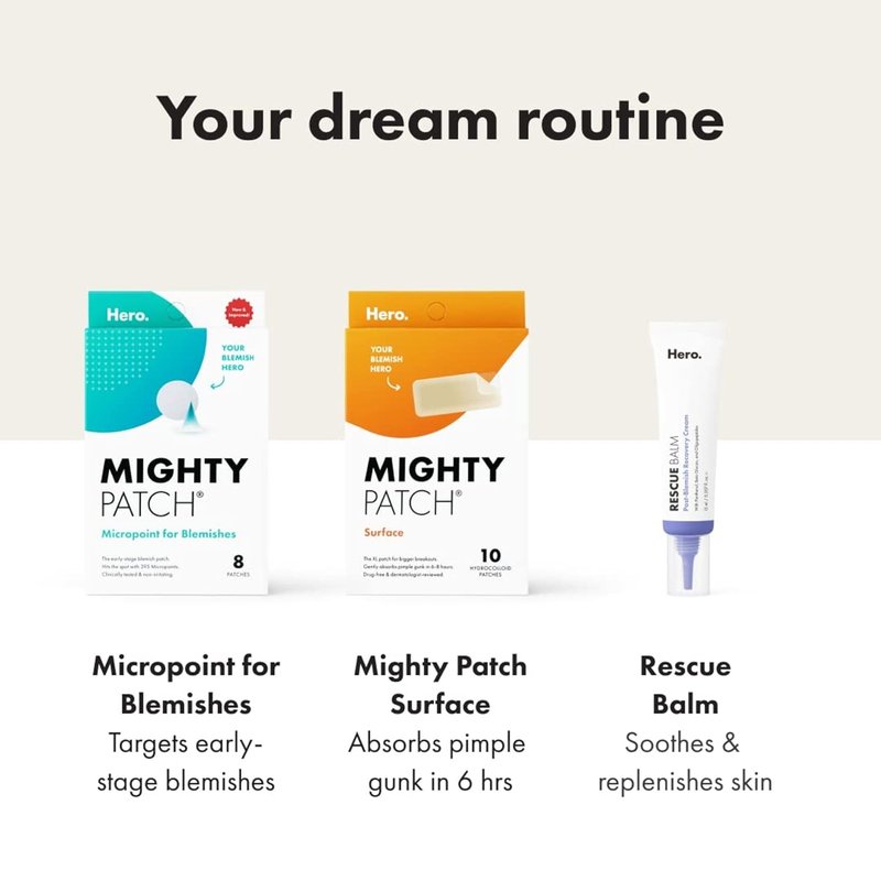 Hero Cosmetics Mighty Patch Surface Large Pimple Patches - Vegan-Friendly Acne Spot Stickers | 10 Count for Face