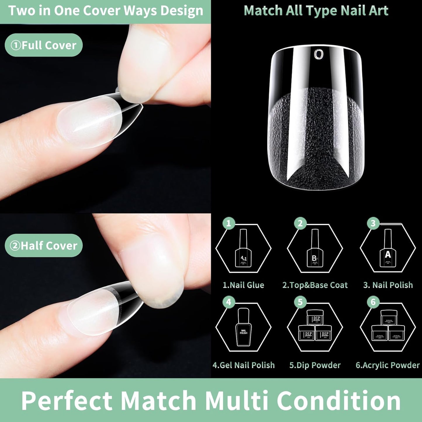 Skiennix Short Square Nail Tips - 216pcs Acrylic Fake Nails | Matte Clear Full Cover Press-On for DIY Manicure