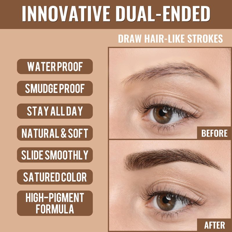 iMethod Eyebrow Pen - Eyebrow Pencil,2-in-1 Eyeliner Dual-Ended Brush-Tip Microblading 4d Eyebrow Pencils for women,Long Lasting Waterproof Hair-Like Brow Pencil,with Eyebrow Brush,DarkBrown