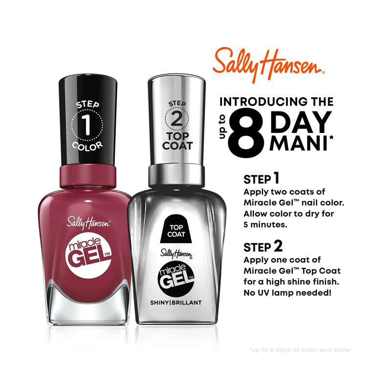 Sally Hansen Miracle Gel™, Get Mod and Shiny Top Coat Duo, Long Lasting, Gel-Like Formula, No UV Lamp Needed, Nail Polish Duo