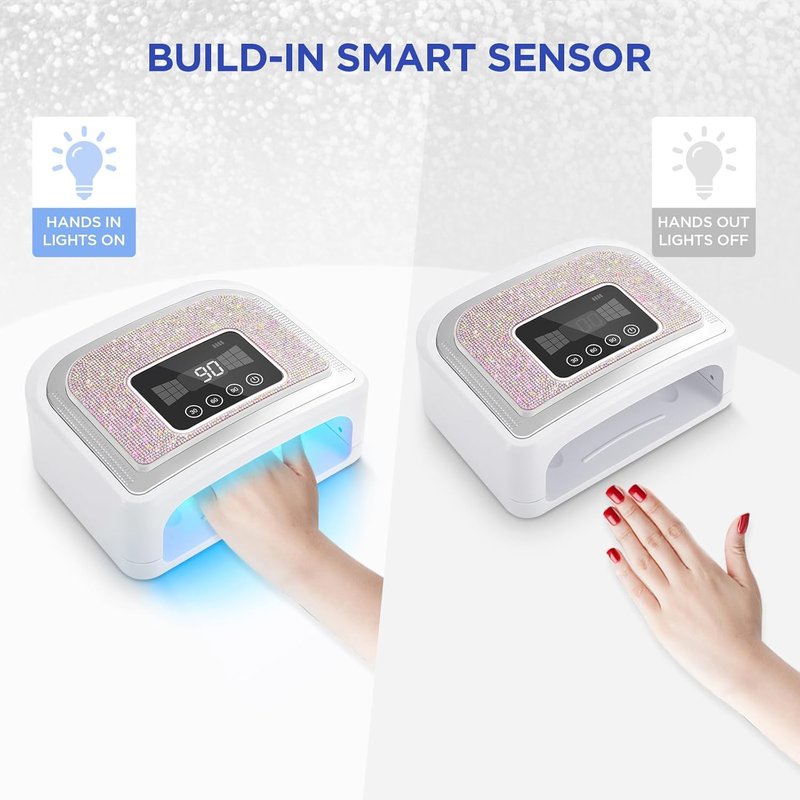 Aedavey Cordless Nail Lamp - 120W Rechargeable UV LED Nail Light with 4 Timer Modes & Rhinestone Decor