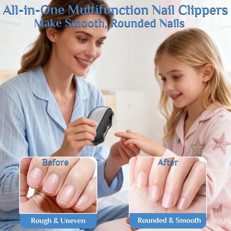 Electric Nail Clippers for Seniors, 2026 3 in 1 Easy Clip Electric Nail Clipper Multifunctional Electric Easy Clip Nail Clippers for Adults，Kids with Polishing and 2 Speeds (Grey)