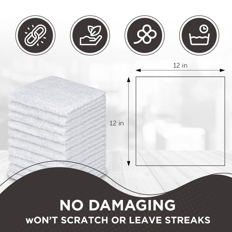 DecorRack 20 Pack 100% Cotton Wash Cloth, Luxurious Soft, 12 x 12 inch Ultra Absorbent, Machine Washable Premium Quality Washcloths, White (20 Pack)