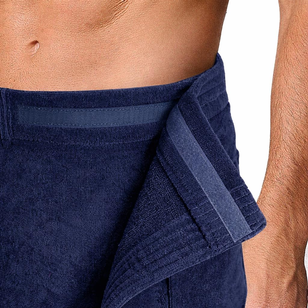 Turkish Cotton Terry Velour Adjustable Body Wrap Towel for Men (Navy Blue, One Size)