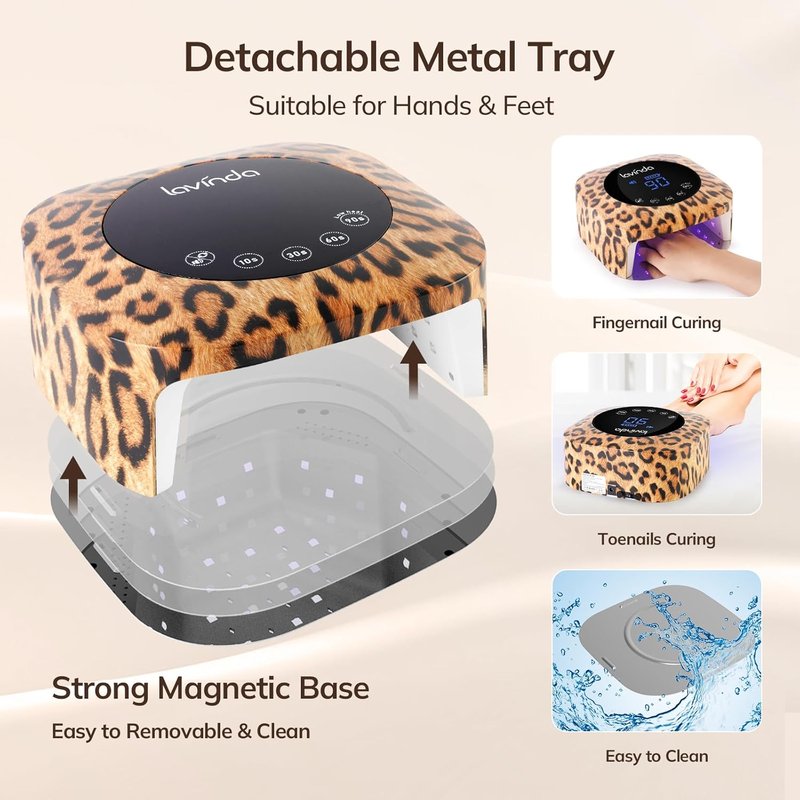 LED Nail Lamp - 54W Cordless UV Light for Gel Nails | 2X Faster Curing, 4 Timer Settings, Leopard Print Design