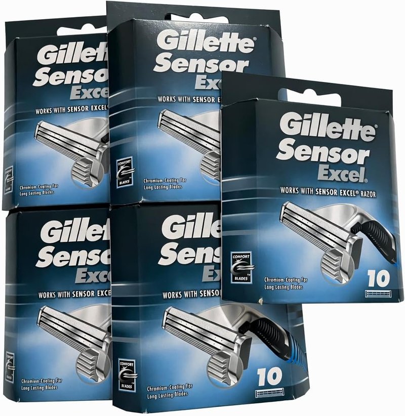 Gillette Sensor Excel Razor Blades - 50 Count Pack (5 x 10 Blades) for a Smooth Shave