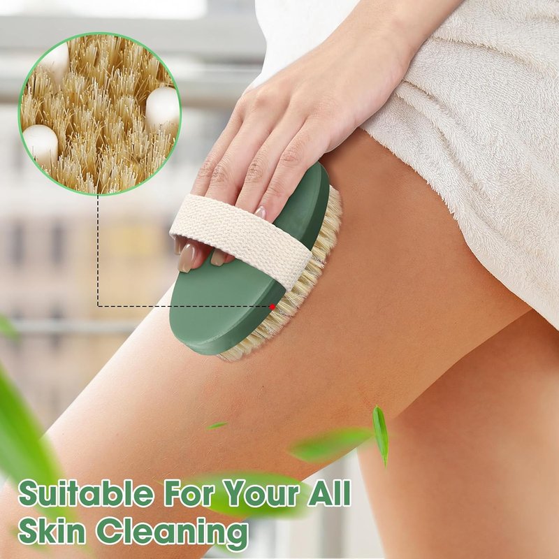 Gejoy Dry Brushing Body Brush Set - 10 Exfoliating Brushes for Lymphatic Drainage & Cellulite | Sage Green (4.92 x 2.56 Inches)