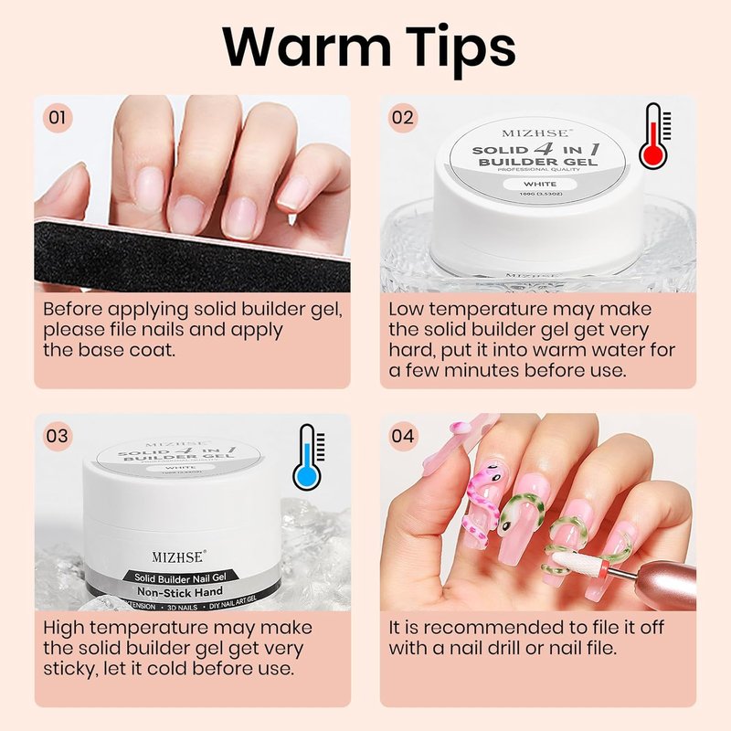 MIZHSE 100g Milky White Solid Builder Gel for Nails, Large Capacity Hard Builder Gels Kit for Nails Sculpting for 3D Art Gel U V LED with 36pcs Dual Form, for Nail Salon Home DIY