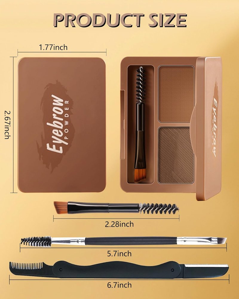 Eyebrow Powder Kit-2 Colors Soft Eye Brow Tinted Powder Palette, Waterproof & Long Lasting Dark/Light Brown Brow Filler, Professional Eyebrow Contour Makeup for Women with Mirror Brow Brush & Razor-1#