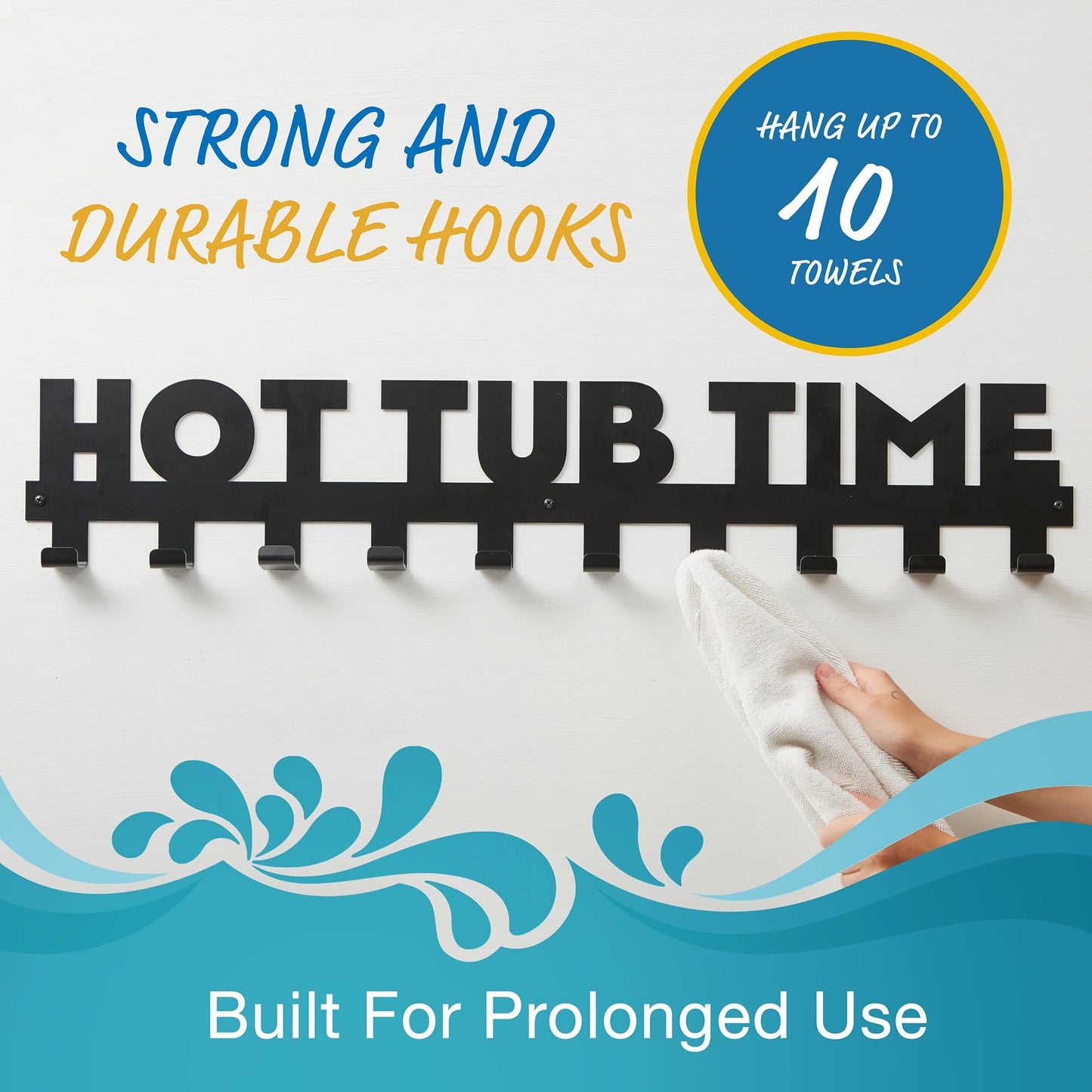 Star Splash Extra Large Hot Tub Towel Rack Outdoor – Rust Proof Outdoor Towel Hooks - Hardware Included - Hang Towels and Robes in Style – Upgrade Your Hot Tub Decor and Mudroom - Almost 3 Feet Long
