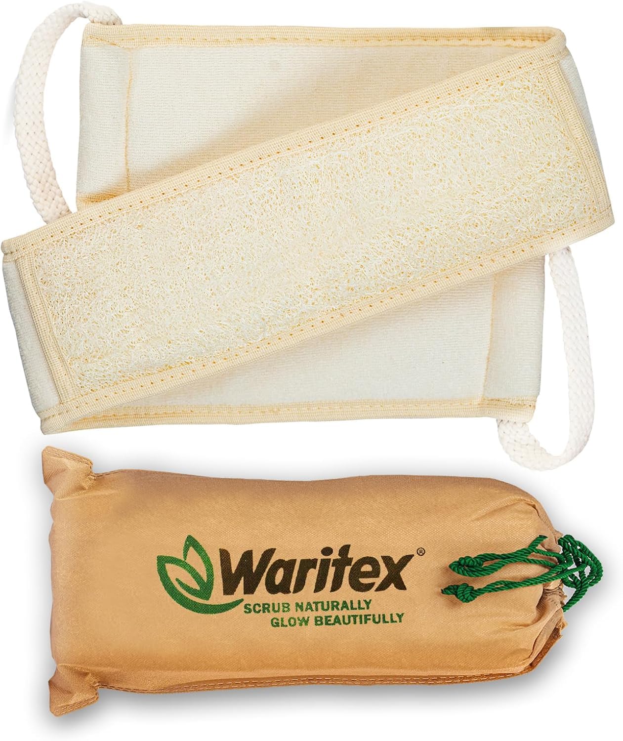 Waritex Organic Egyptian Loofah Rectangular Exfoliating Body Scrubbers - Natural Loofah Fiber Bath Pads with Hand Strap for Gentle Skin Exfoliation, Deep Clean, Shower Use for Men and Women