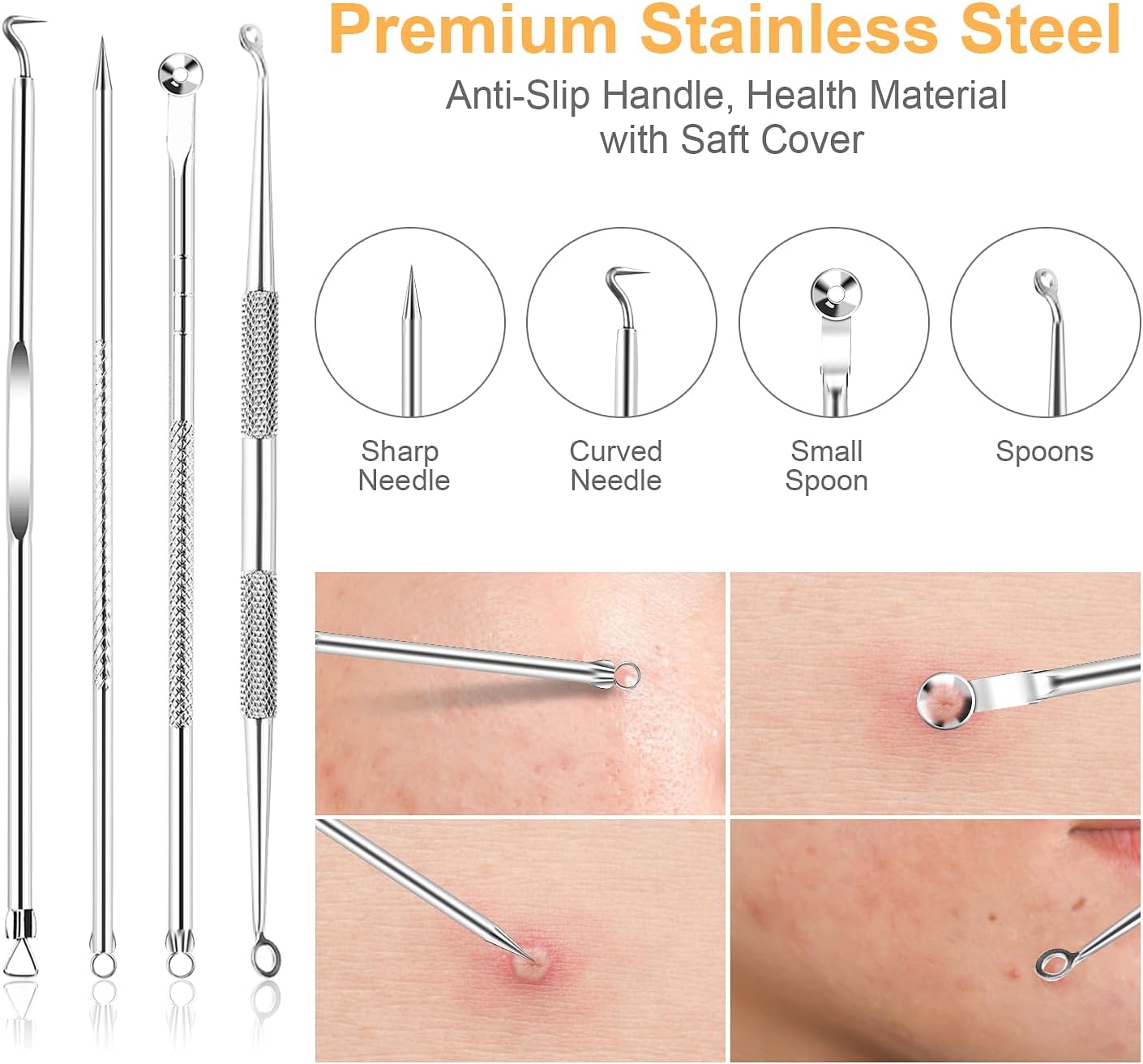 UUBAAR Blackhead Remover Tool Kit - 9PCS Stainless Steel Comedone Extractors with 2 Tweezers & Leather Case