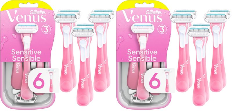 Gillette Venus Sensitive Disposable Razors for Women with Sensitive Skin, Delivers Close Shave with Comfort, 6 Count, (Pack of 2)