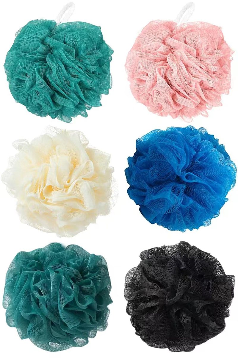 Luffa Loofah Sponge Shower Loofahs 50g Shower Bath Sponges Exfoliating Mesh Pouf Mesh Balls for Body Wash Back Scrubber Bathroom Men Women Soft Scrubber Cleaning Bathing Accessories Tool (6Colors)