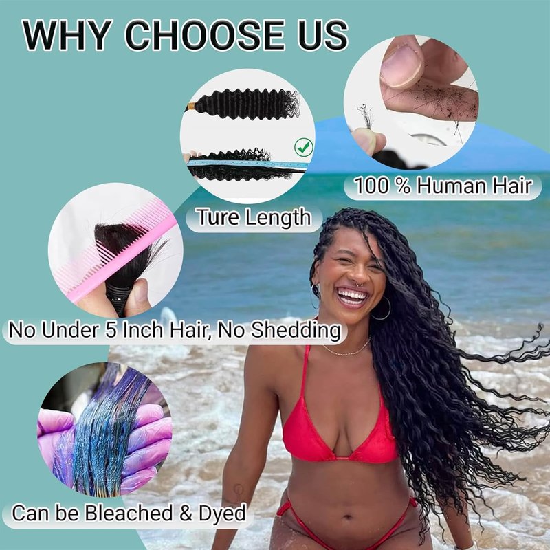 Skiennix 26-Inch Human Braiding Hair - 120g 12A Deep Wave Bulk Curly Bundles for Knotless Boho Braids | Natural Color, 3 Bundles/Pack