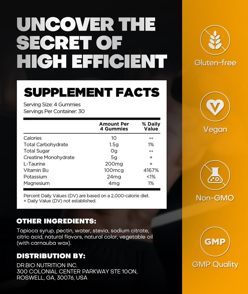 Instant Boost Creatine Monohydrate Gummies, Complex Formula with Real 5000mg Creatine, L-Taurine, B12, Mg & K, Pre-Workout Creatine for Women & Men to Support Energy, Muscle, Recovery, 0 Sugar, Vegan