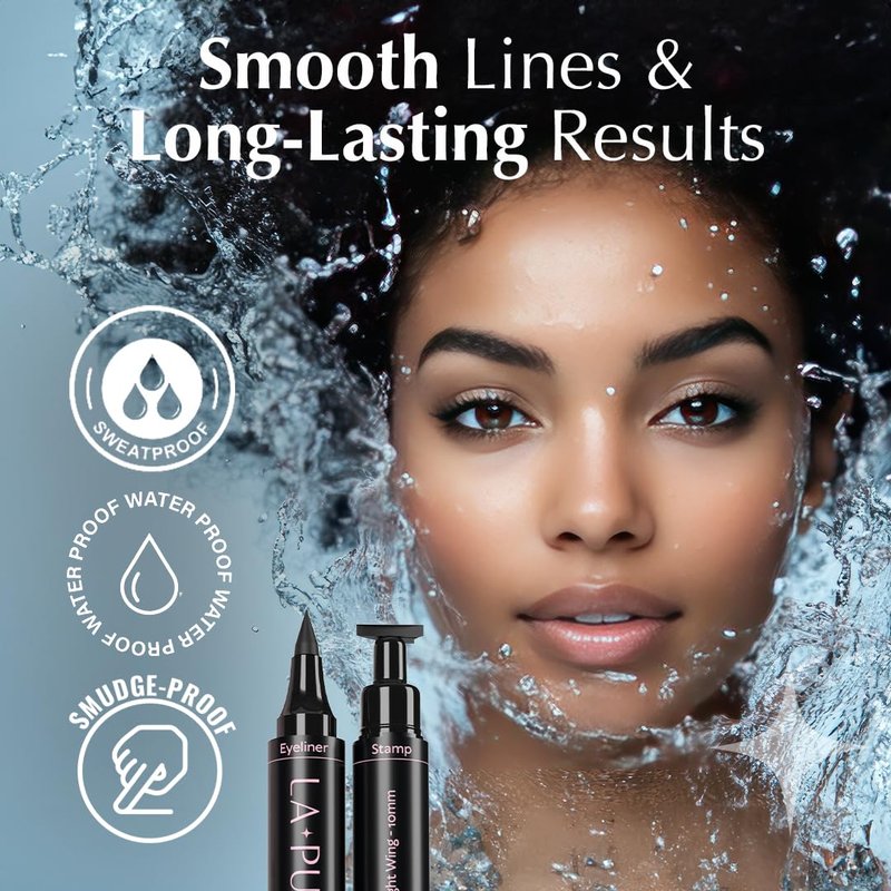 LA PURE Waterproof Liquid Eyeliner - Winged Cat Eye Stamp Tool | Smudge-Proof Black 10mm Pen