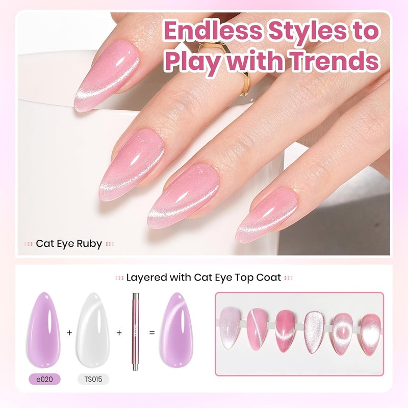 Beetles 80 Pcs Gel Nail Kit with U V Light -20 Color Jelly Gel Nail Polish Set Milky Nude Red Purple Glitter Sheer Daylight Nails Kit with Cat Eye Top Coat Rubber Base DIY Salon Gifts for Women Gilrs