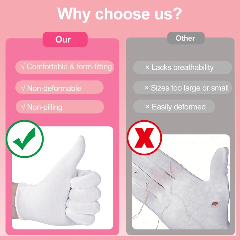 12-Pack White Cotton Gloves, for Dry Hands Sleeping Eczema Care and Night-Time Moisturizing, Unisex Soft Sleep Elastic SPA Glove Set, Arts Crafts, Wedding, Halloween Costumes, Jewellery Inspection
