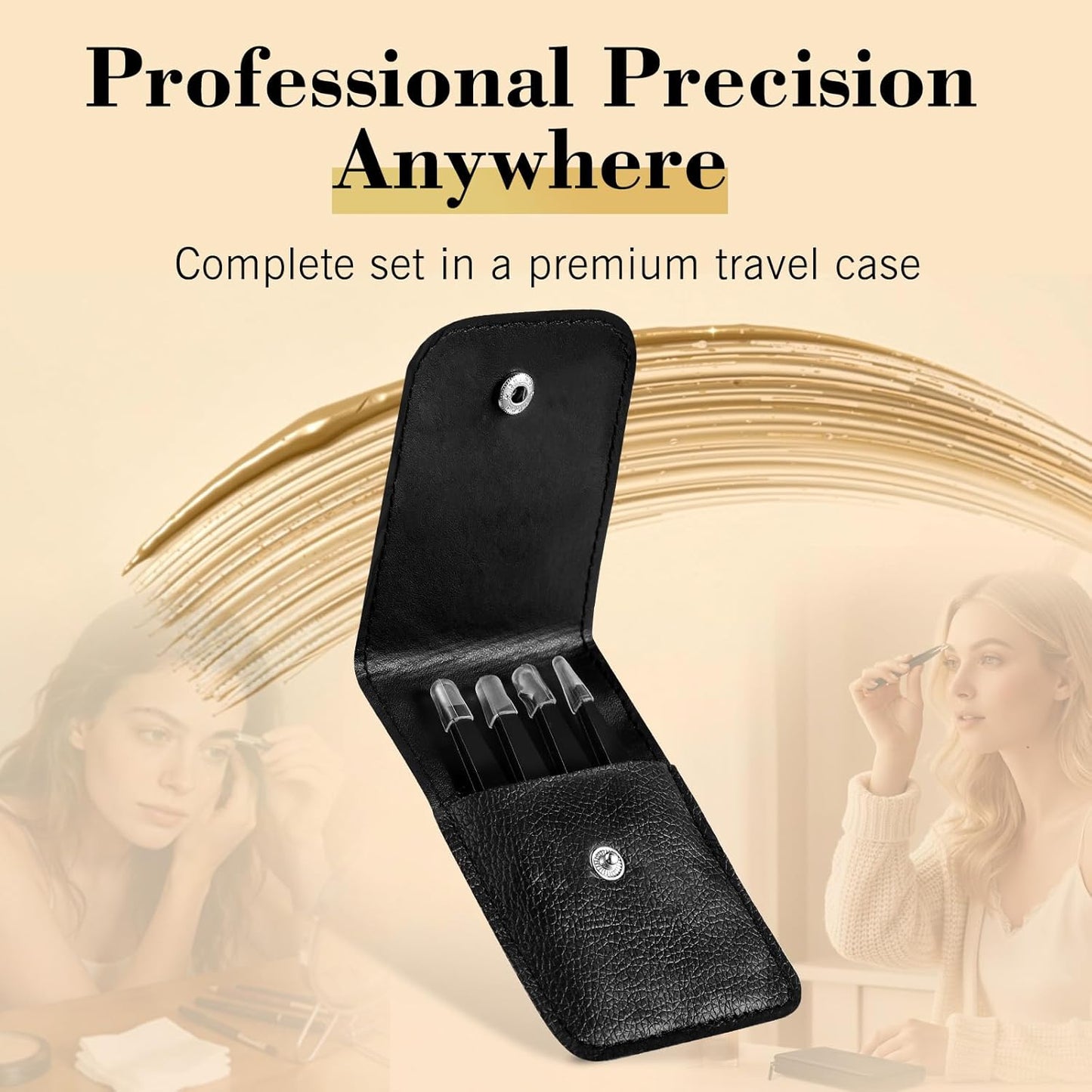 Skiennix Precision Eyebrow Tweezers - 4Pcs Stainless Steel Beauty Tools for Facial Hair Removal | Black