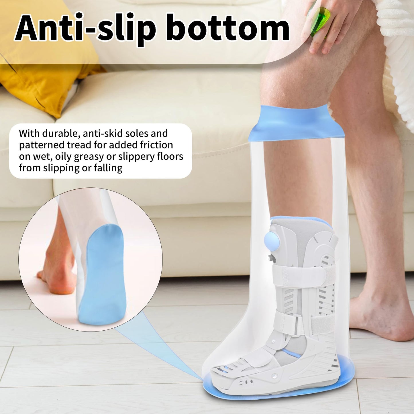 Waterproof Leg Cast Cover Showering with Non-Slip Bottom, Extra Wide Watertight Foot Cast Shower Protector for Foot After Surgery, Bunion Surgery, Foot Casts, Boots
