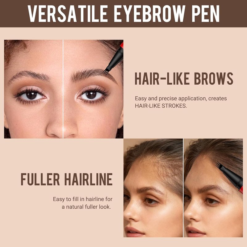 Eyebrow Pencils for Women - Precise 4-Tip Brow Pen 2 Pack | Natural-Looking Fuller Brows, Light Brown