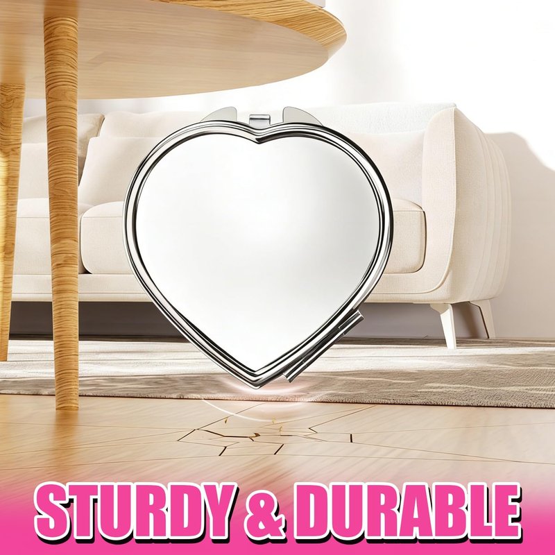 Heart Compact Travel Mirror - Double-Sided, Portable Metal Folding Design for Women | Scratch-Resistant