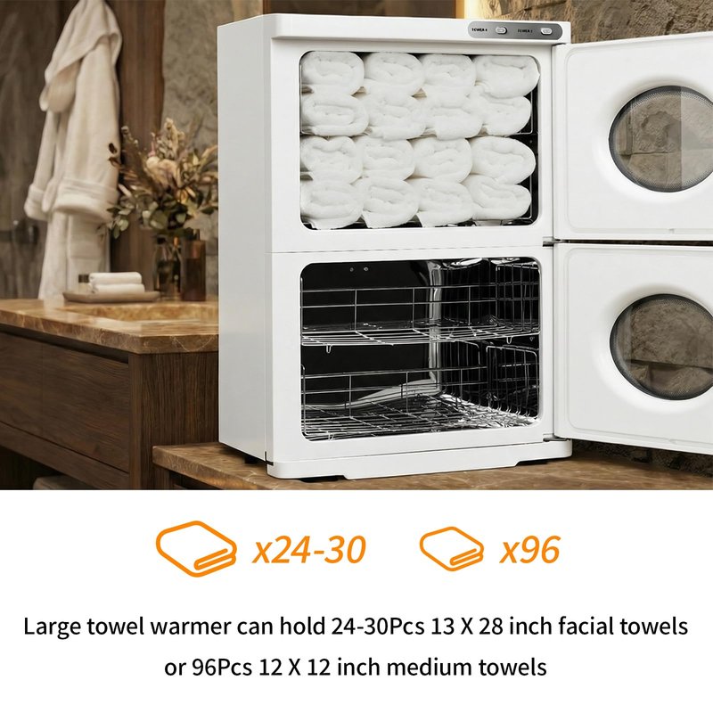 MOMOKOVA 46L Hot Towel Warmer, Large Capacity Spa Towel Warmer with Double Cabinets, Professional Towel Warmer Cabinet with Clip & 4 Racks for Salon, Barber Shop, Massage, Facial